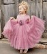 Girls Dusky Pink Organza Dress with Flower Sash