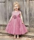 Girls Dusky Pink Organza Dress with Flower Sash