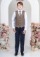 Boys Navy & Brown Check Barleycorn Tweed 5 Piece Suit