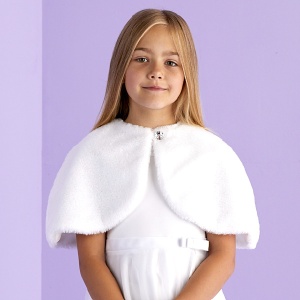 Girls White Faux Fur Cape - Beth P163 by Peridot