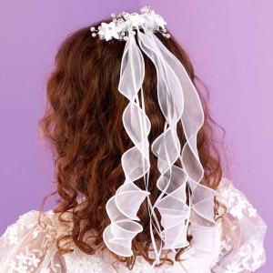 Girls White Diamante Floral Hair Comb - Daphne P333 by Peridot