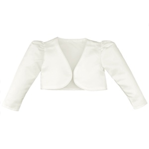 Girls Light Ivory Satin Long Sleeved Bolero