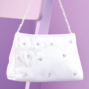 Girls White Embroidered Flower Satin Bag - Joanne P313 by Peridot