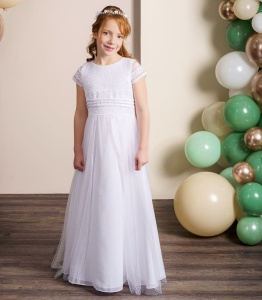 Emmerling Chiffon & Polka Dot Tulle Communion Dress - Style Kora