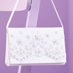 Girls White Floral Lace Satin Bag - Maisie P311 by Peridot