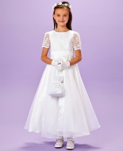 White Lace Sleeve Holy Communion Dress - Melissa P159 by Peridot