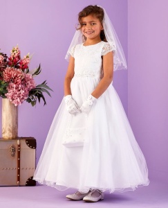 White Lace & Sparkly Tulle Communion Dress - Heidi P304 by Peridot