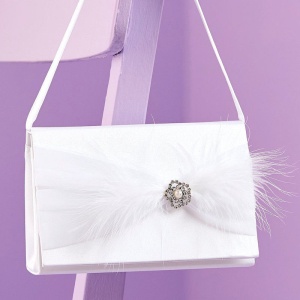 Girls White Diamante Marabou Feather Satin Bag - Petunia P318 by Peridot