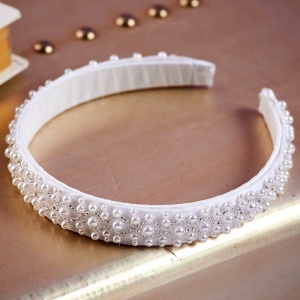 Girls White Pearl & Bead Headband - Rosalyn P334 by Peridot