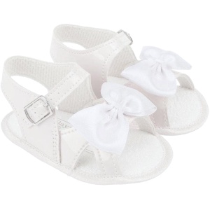 Baby Girls White Bow Patent Soft Sole Sandals