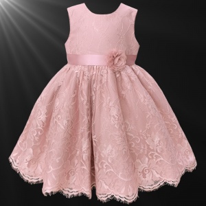 Girls Blush Pink Fringe Lace Dress with Flower Sash | Flower Girl Dress ...