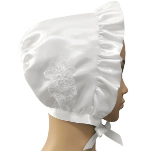 Baby Girls White Embroidered Flower Satin Bonnet