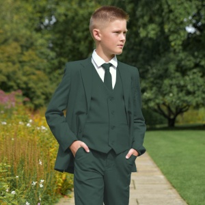 Boys Dark Green Communion 5 Piece Suit, Shoes & Tie