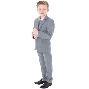 Boys Light Grey Communion 5 Piece Suit, Shoes & Tie