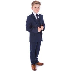 Boys Navy Check Communion 5 Piece Suit, Shoes & Tie