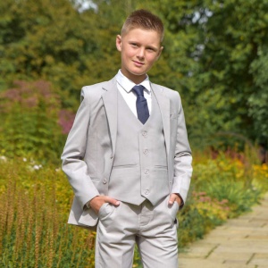 Boys Stone Communion 5 Piece Suit, Shoes & Tie