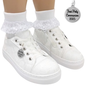 Girls White Floral Lace 2025 Charm Communion Trainers