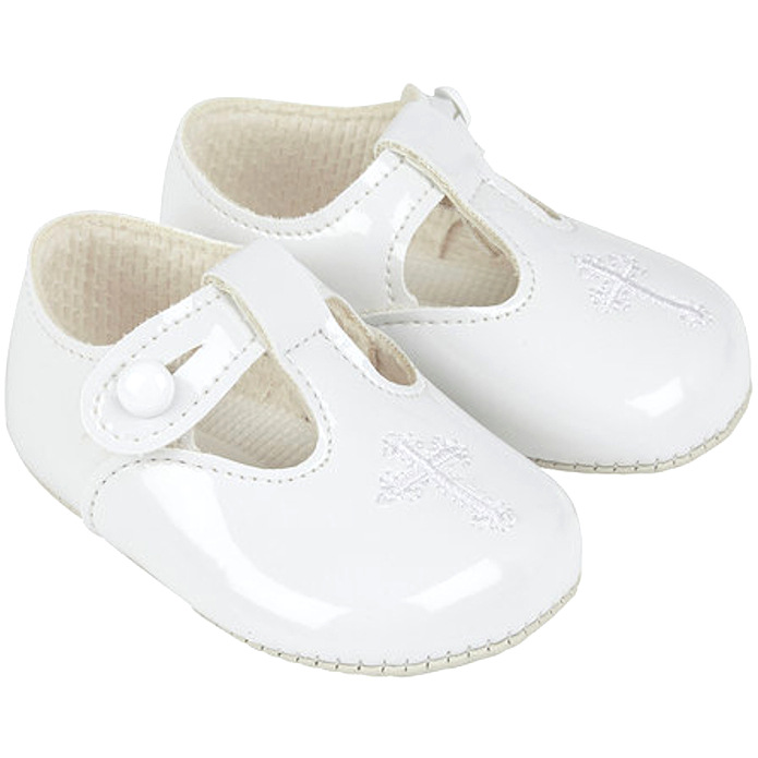 Baby and Toddler Girls White Patent Shoes with T Bar Design Size 29