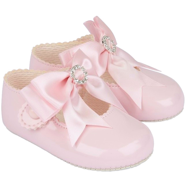 Baby Girls Pink Large Diamante Bow Shoes | Christening Shoes | Wedding ...