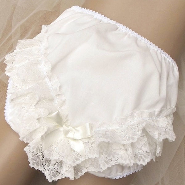 BABY TODDLER GIRLS SATIN FRILLY LACE KNICKERS PANTS IN WHITE AND