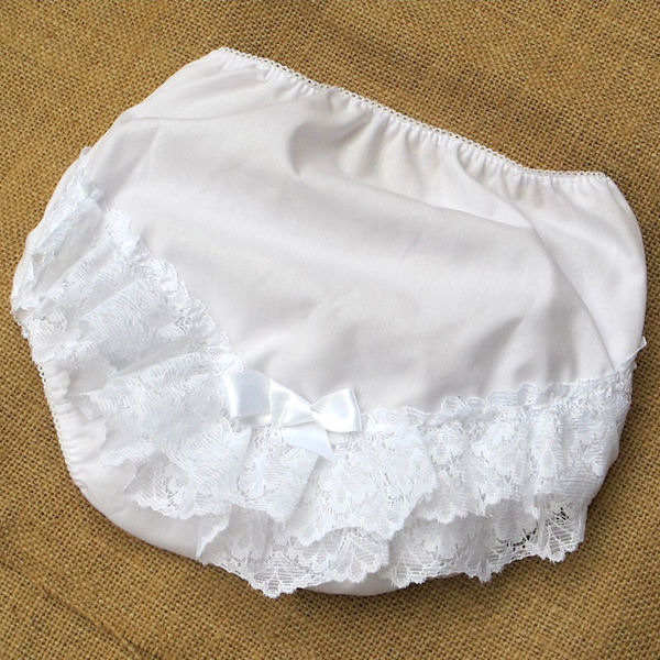 Baby Girls White Diamante Bow Frilly Lace Knickers Pants Christening  Wedding Special Occasion 