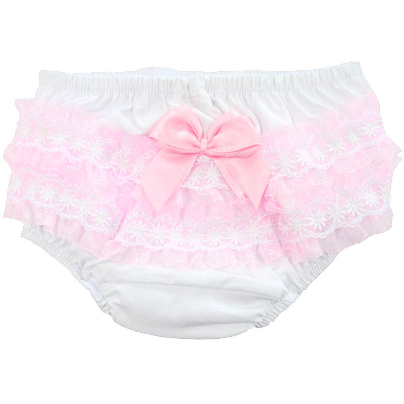 BABY GIRLS FRILLY KNICKERS COTTON SPANISH CHRISTENING LACE BOW