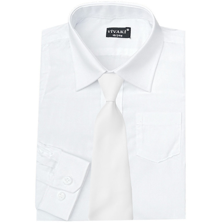 Boys White Formal Shirt & White Satin Tie | Boys Wedding Shirt ...
