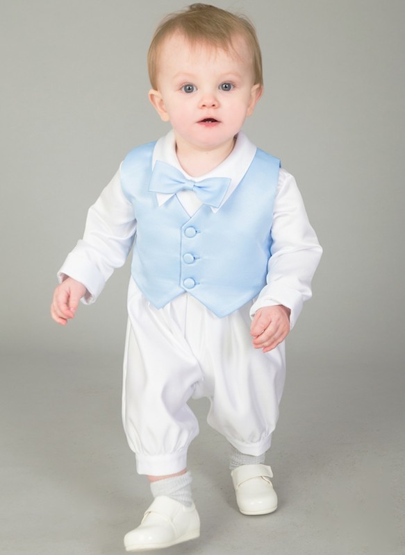 Baby Boys White Blue Romper | Boys Christening Outfit | Baby Bow Tie ...