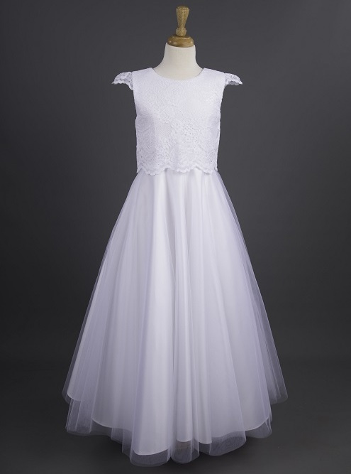 White Lace Satin Tulle Communion Dress - Claire by Millie Grace ...