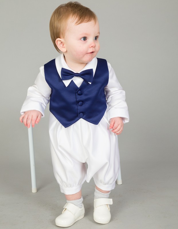 Baby Boys White Navy Romper | Boys Christening Outfit | Baby Bow Tie ...