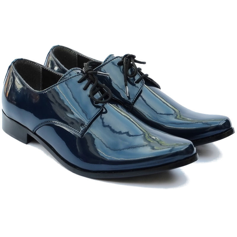 Boys Navy Patent Derby Pointed Shoes 
