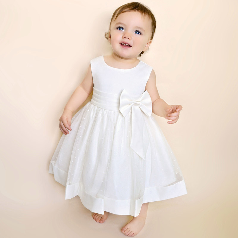 Baby Girls Ivory Bow Organza Christening Dress ...