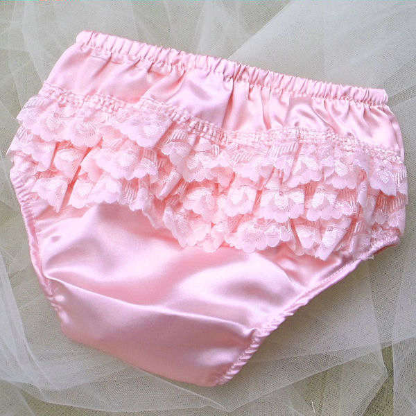Baby Girls Frilly Pants Knickers Pink Satin And Lace Soft Touch 0-12m