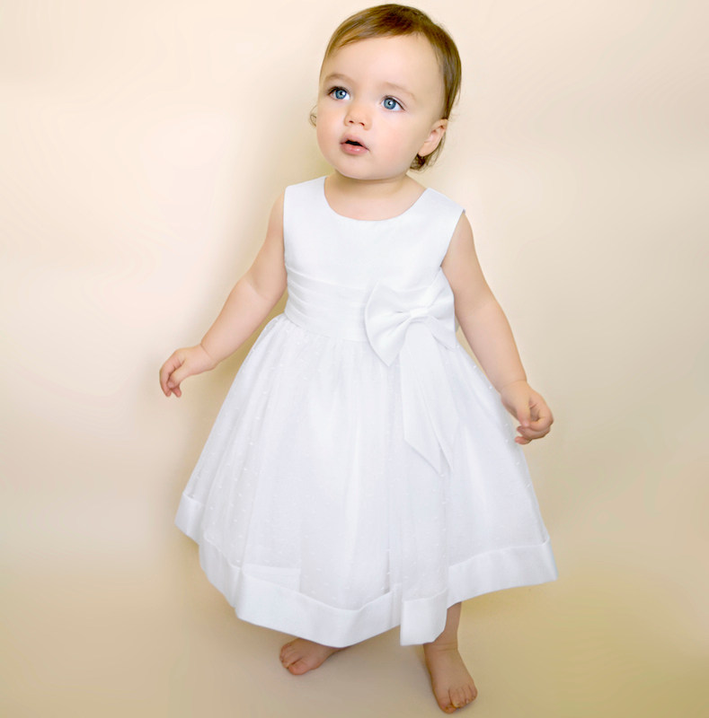 Baby Girls White Bow Organza Christening Dress ...