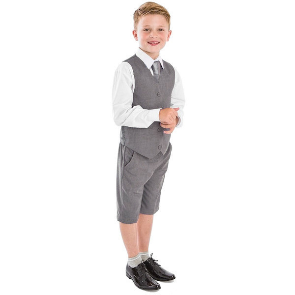 Boys Light Grey Shorts Suit with Tie | Boys Wedding Shorts ...