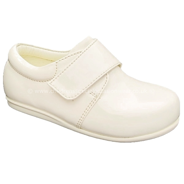 Boys Ivory Patent Formal Velcro Shoes - childrensspecialoccasionwear.co.uk