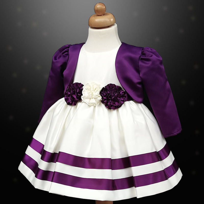 Girls Cadbury Purple u0026 Ivory Ribbon Rosette Dress u0026 Bolero Jacket -  childrensspecialoccasionwear.co.uk