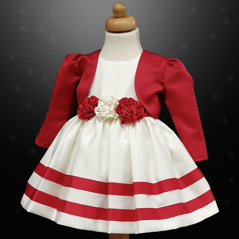 Girls Red \u0026 Ivory Ribbon Rosette Dress 