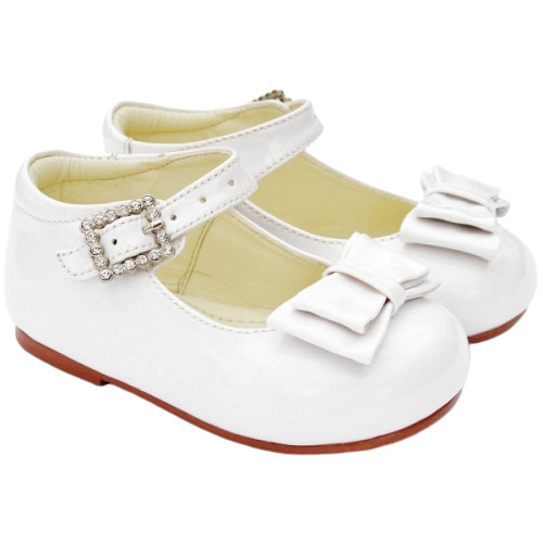 Girls White Patent Double Bow Shoes 