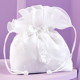 Girls White Pearl Flower Satin Dolly Bag - Annie P314 by Peridot