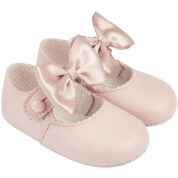 Baby Girls Dusky Pink Bow Matt Pram Shoes