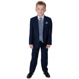 Boys Royal Blue Suit with Navy Satin Cravat Set