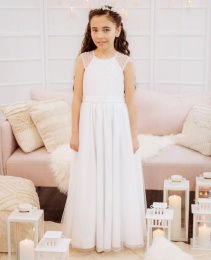 Emmerling White Lace & Sparkle Tulle Communion Dress - Style Keely
