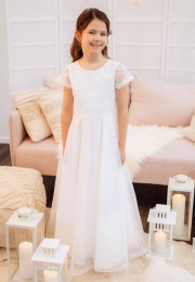 Emmerling White Lace & Organza Communion Dress - Style Keeva