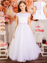 Emmerling Lace Satin & Star Tulle Communion Dress - Style Kelsie