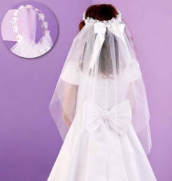 Girls White Two Tier Diamante Head Ring Veil - Melanie P337 by Peridot