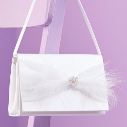 Girls White Pearl Marabou Feather Satin Bag - Opal P317 by Peridot