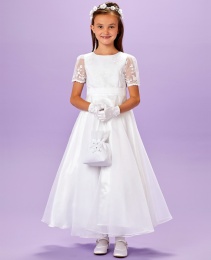 White Lace Sleeve Holy Communion Dress - Melissa P159 by Peridot