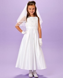 White Lace & Satin Holy Communion Dress - Georgia P217 by Peridot
