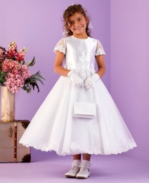 White Sparkly Sequin Tulle Communion Dress - Arabella P307 by Peridot